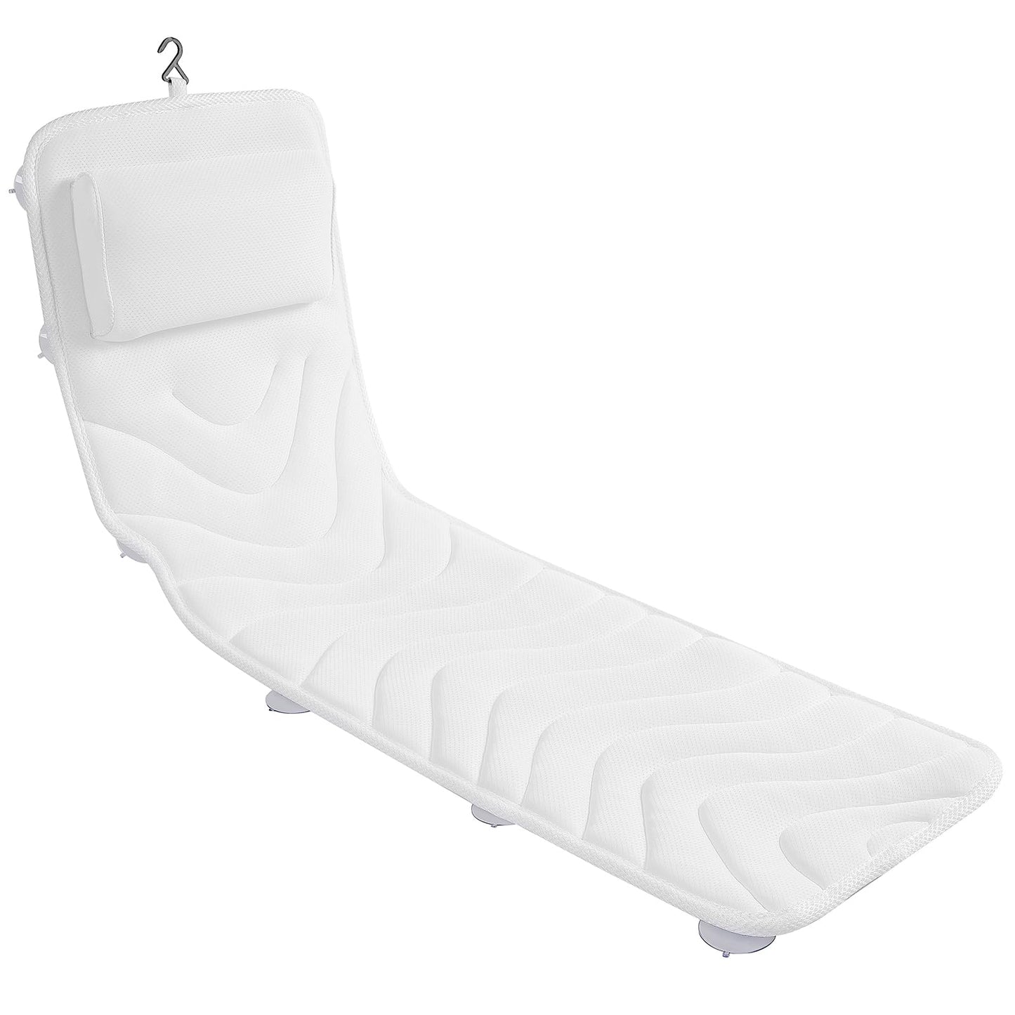 Full Body Bath Pillow, Non-Slip Bath Cushion for Tub, Luxury Spa Bathtub Mattress for Head Neck Shoulder and Back Rest Support，Comfortable Hot Tub Accessories – 50"x 15" (White-Full Body Bath Pillow)