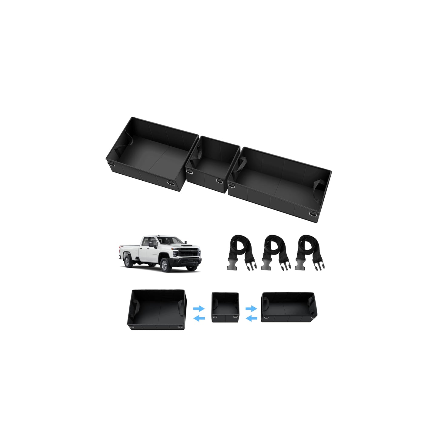 Detachable Under Seat Storage Box for 2019-2025 2026 Chevy Silverado/GMC Sierra 1500 2500HD 3500HD Crew Cab/Double Cab, Foldable Truck bed Organizer 2025 Silverado 1500 Accessories