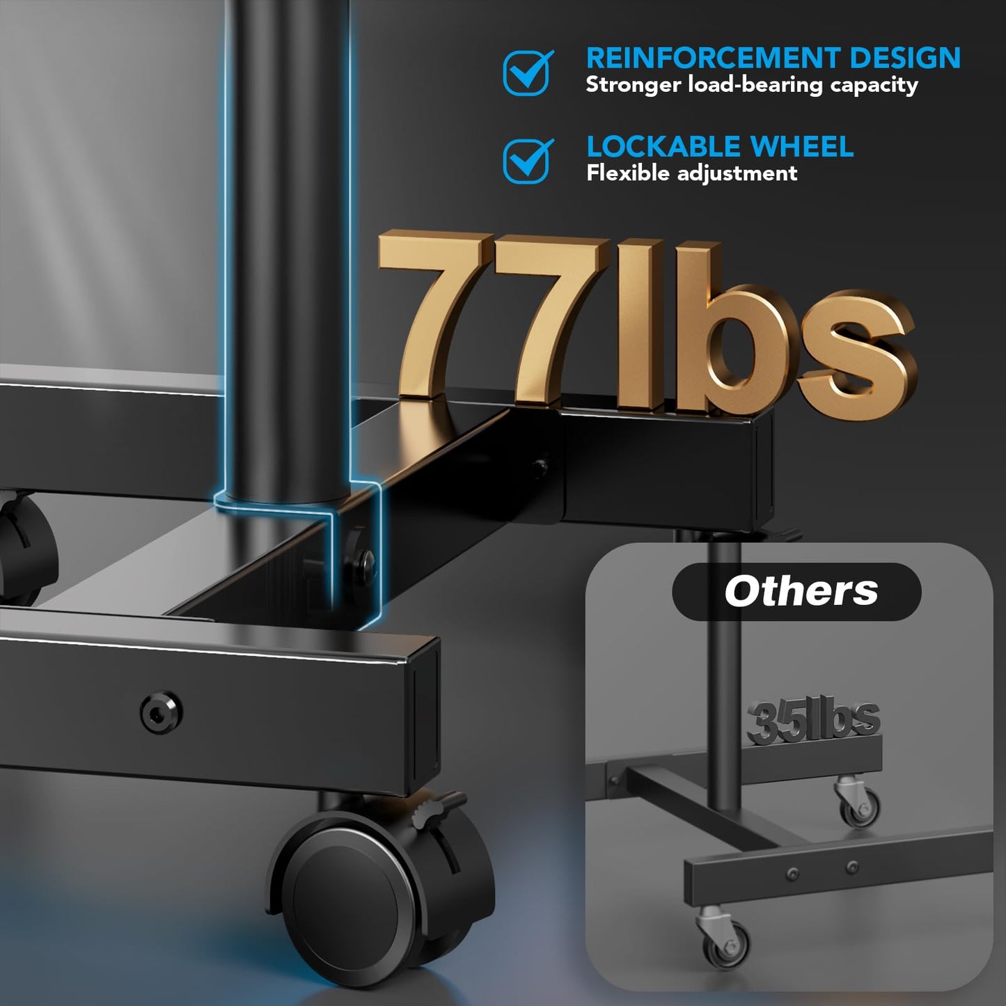 Mobile TV Floor Stand for 13-50 inch LCD LED Flat/Curved Panel Screen TVs up to 77 lbs, Height Adjustable TV Stand Mount with Tilt VESA 200x200, Portable TV Stand with Shelf AX2007TBM