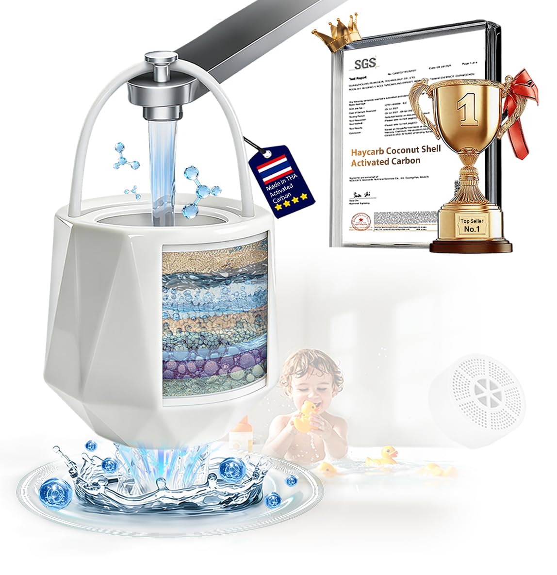 5.0 New Upgraded Bath Filter for tub | Haycarb Activated Carbon | UF Membrane | Removes 99% of Chlorine | Bath Water Filter softens Hard Water Benefits Skin and Hair Health Installs in 3 Seconds