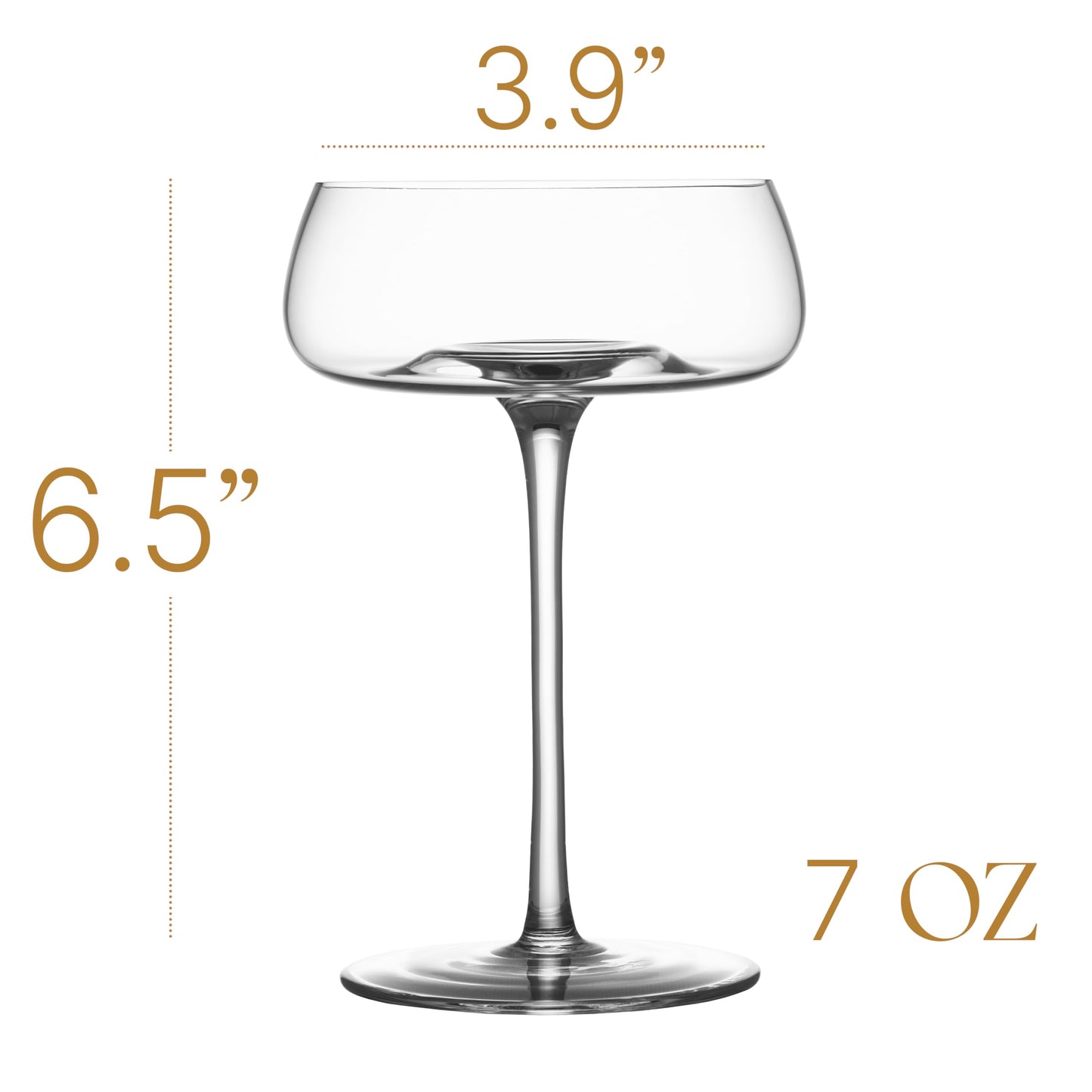 Crystal Cocktail and Champagne Coupette Glasses | Set of 4 | 9 oz Elegant Long Stemmed Coupe Glassware for Espresso Martini, Daiquiri, Cosmopolitan, Gimlet | Fancy Round Saucers