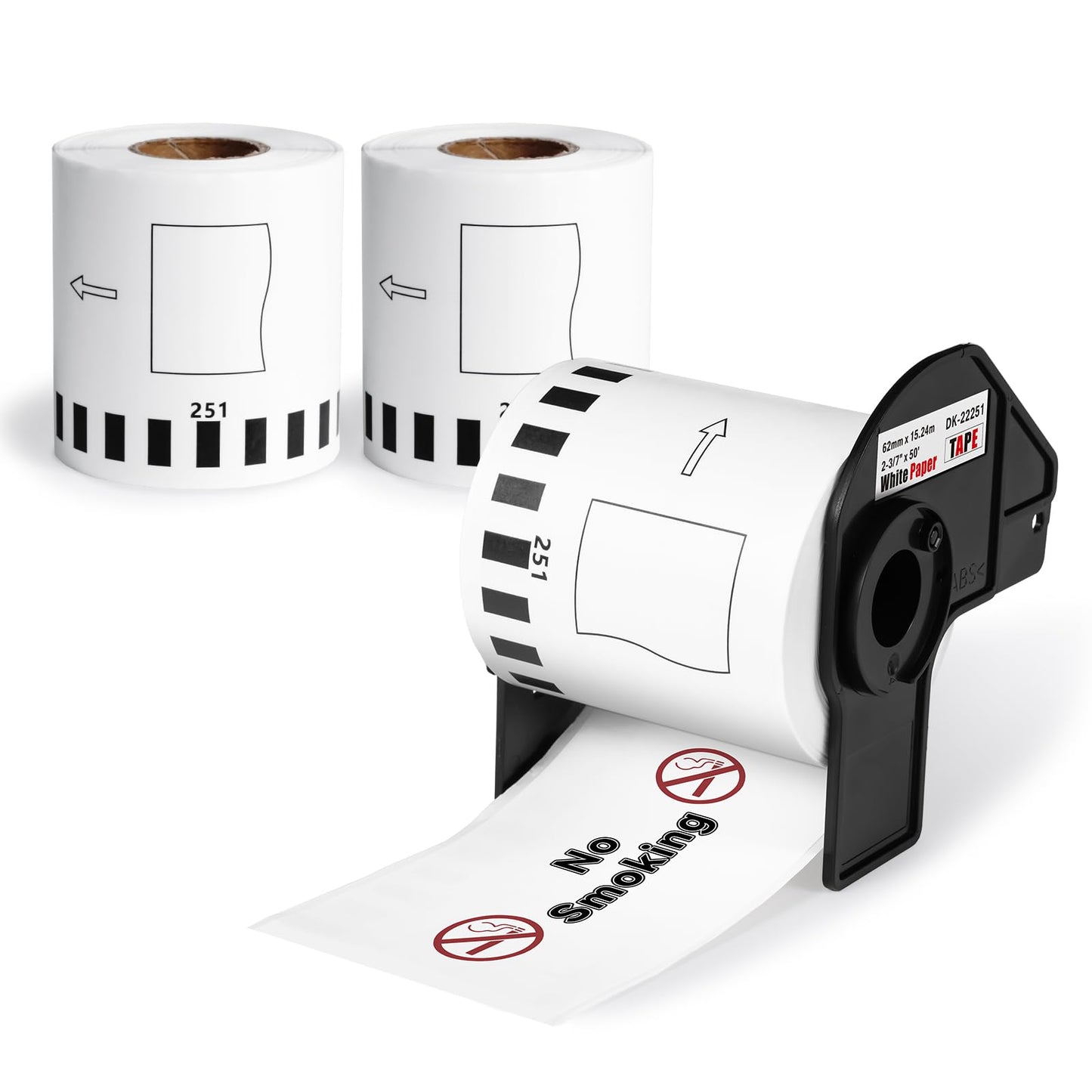 COLORWING DK-2251 Replace for Brother DK2251 Black/Red 2.4in x 50ft Continuous Length Labels White Paper Tape, 2-3/7" x 50' Use for Brother QL-800, QL-810W, QL-820NWB Printers, 3 Rolls+1 Frame