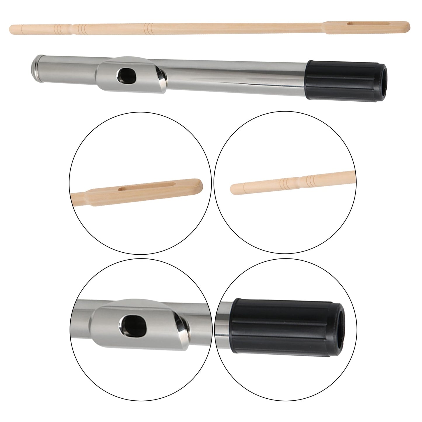 BQLZR Flute Head Joint 8.89" Silver with Wood Flute Stick 13.78" for Repair Pack of 2