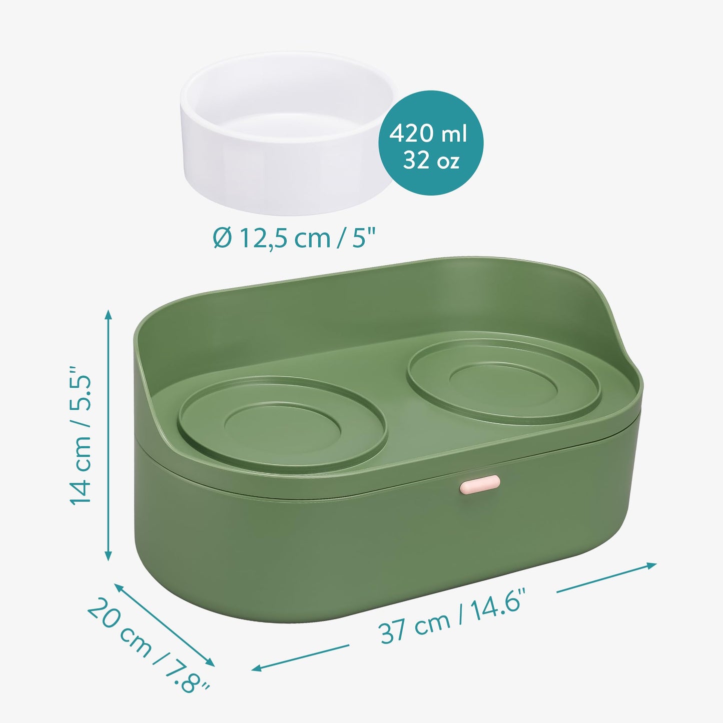 Navaris Pet Feeding Station with 2 Bowls - Elevated Dog Bowls with Food Storage - Dog or Cat Food and Water Bowl Set with Raised Stand - Ideal for Large Dogs