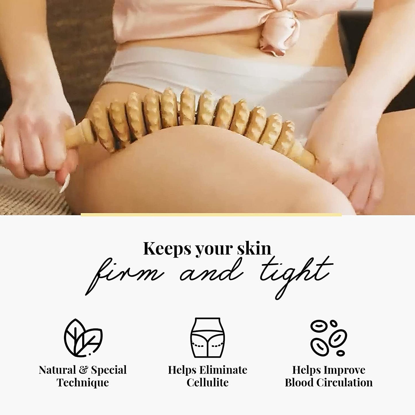 tuuli Anti Cellulite Massage Set Massager Back Massage Roller Back Massager Roller with Handle Maderotherapy Made of Wood