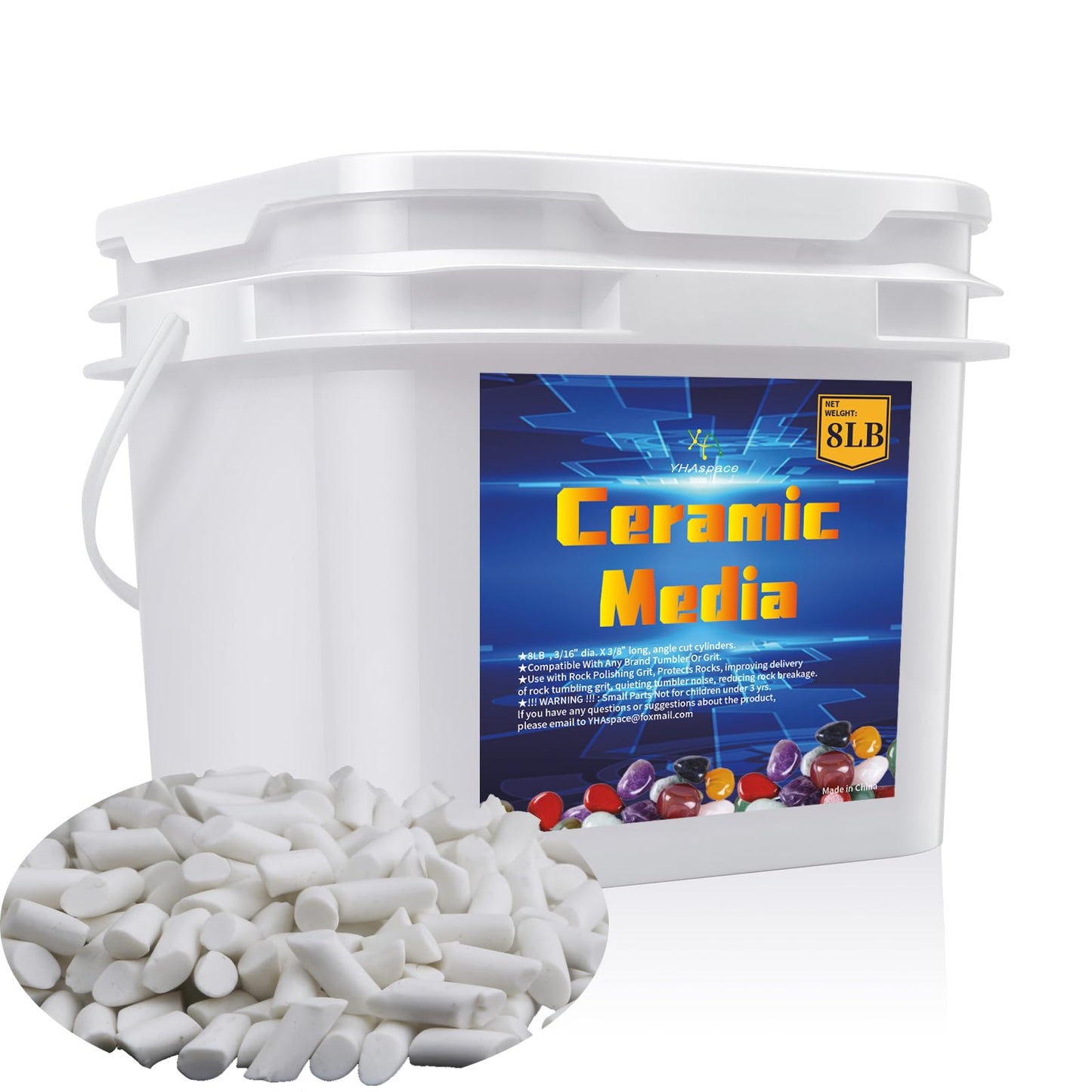 8 LBS 3/16" X 3/8" Rock Tumbling Ceramic Filler Media Non-Abrasive Ceramic Pellets for All Type Tumblers