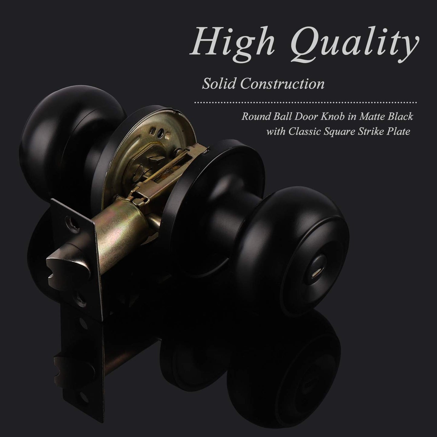 Probrico Interior Door Knobs with Lock Matte Black Finish, Reversible Door Handles Keyless, Indoor Privacy Door Locking Flat Ball Knob for Bedroom/Bathroom, 5 Pack