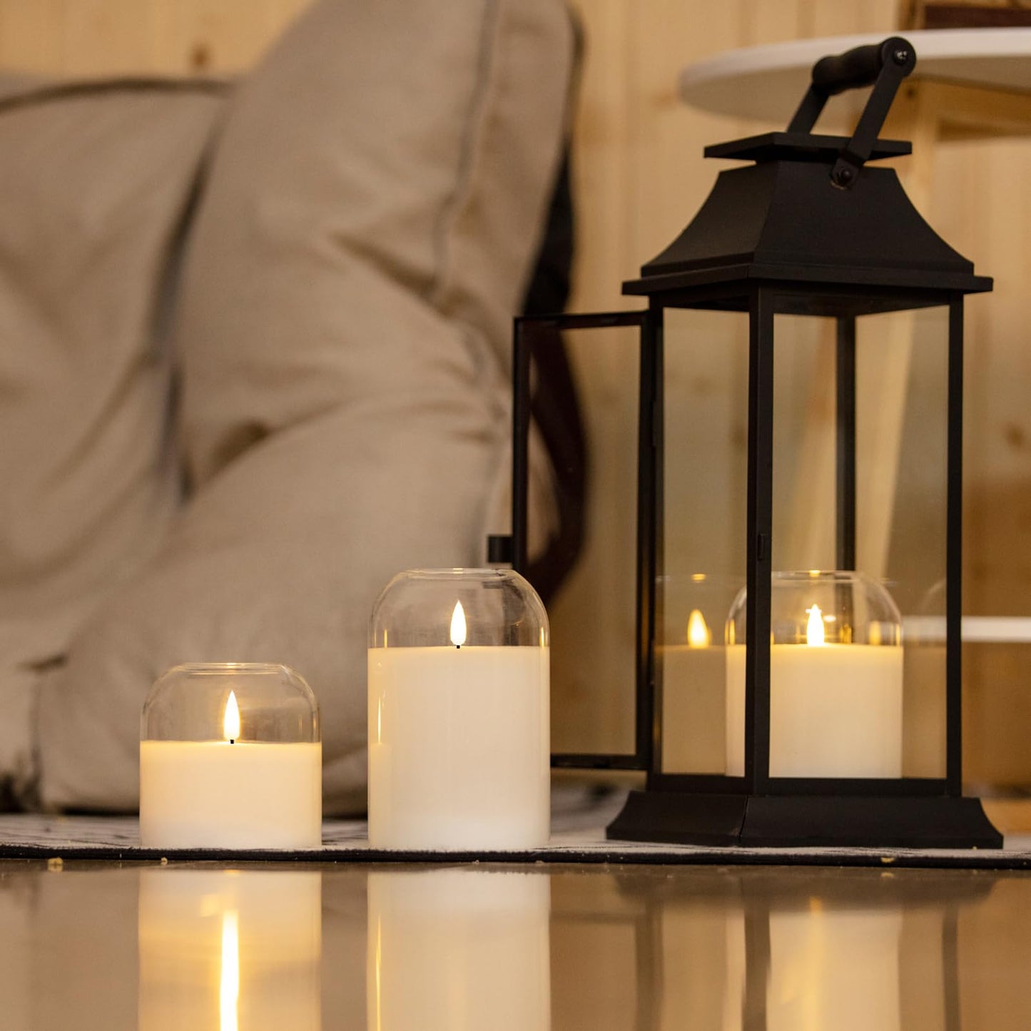 volnyus White Glass Flameless Candles Set of 3 (Φ 4" H 4" 5" 6") with Remote Battery Operated Flickering LED Pillar Candles Real Wax 3D Wick