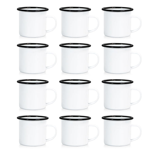 MAIKESUB 12 pcs Sublimation Blanks Enamel Mug 12 OZ with Black Rim Camping Travel Coffee Metal Mug Can be used as a gift for Christmas Thanksgiving Mother's Day Father's Day