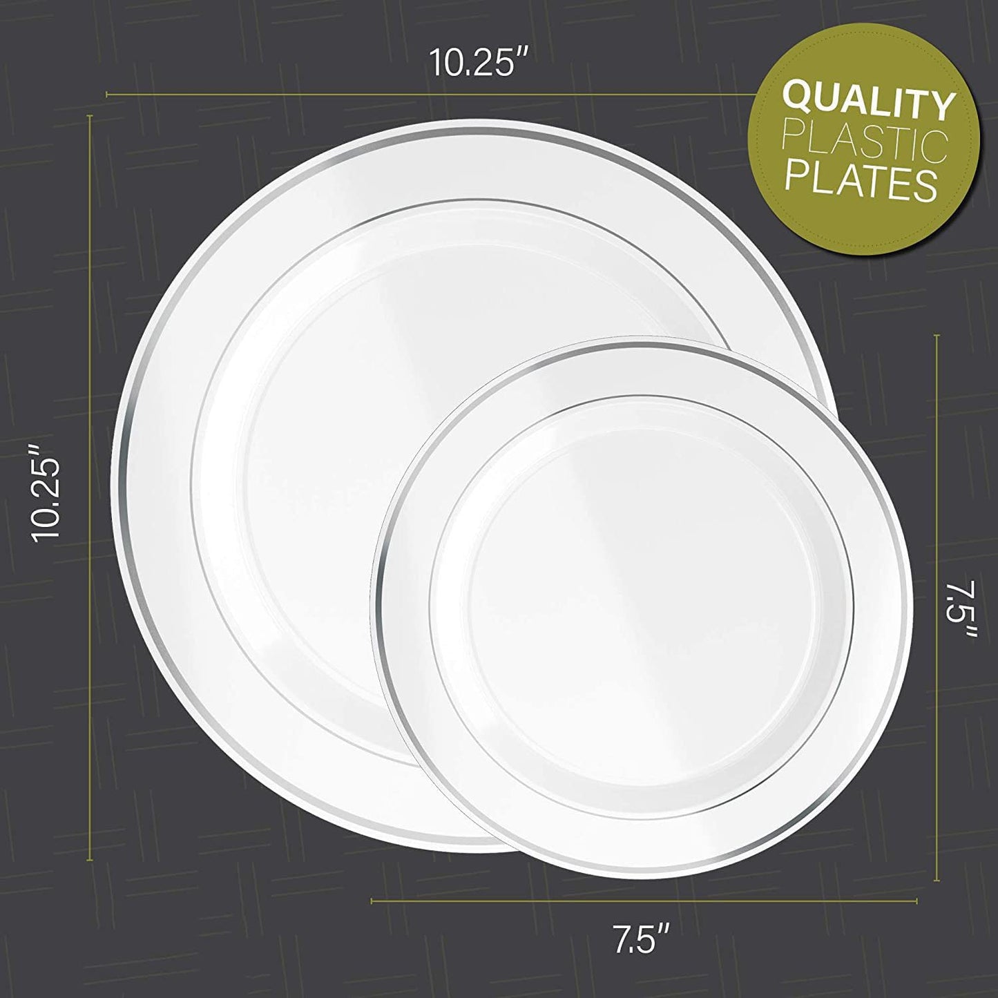 60Pcs Plastic Party Plates White Silver Rim, 30 Premium Heavy Duty 10.25 Inch Dinner Plates and 30 Disposable 7.5 Inch Dessert Appetizer Elegant Fancy Heavy Duty Wedding Plates