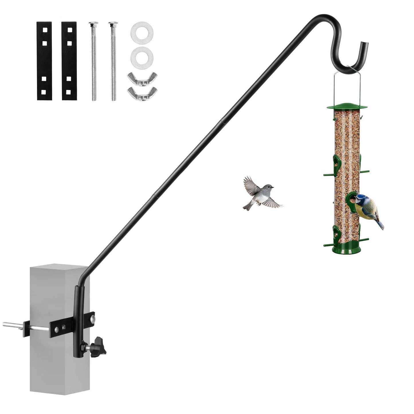 MIXXIDEA Heavy Duty Extended Fence Deck Hook Rail Hook Bird Feeder Hook, 360 Degree Rotary and Length Adjustable Plant Bracket for Bird Feeders, Planters, Suet Baskets, Lanterns, Wind Chimes and More