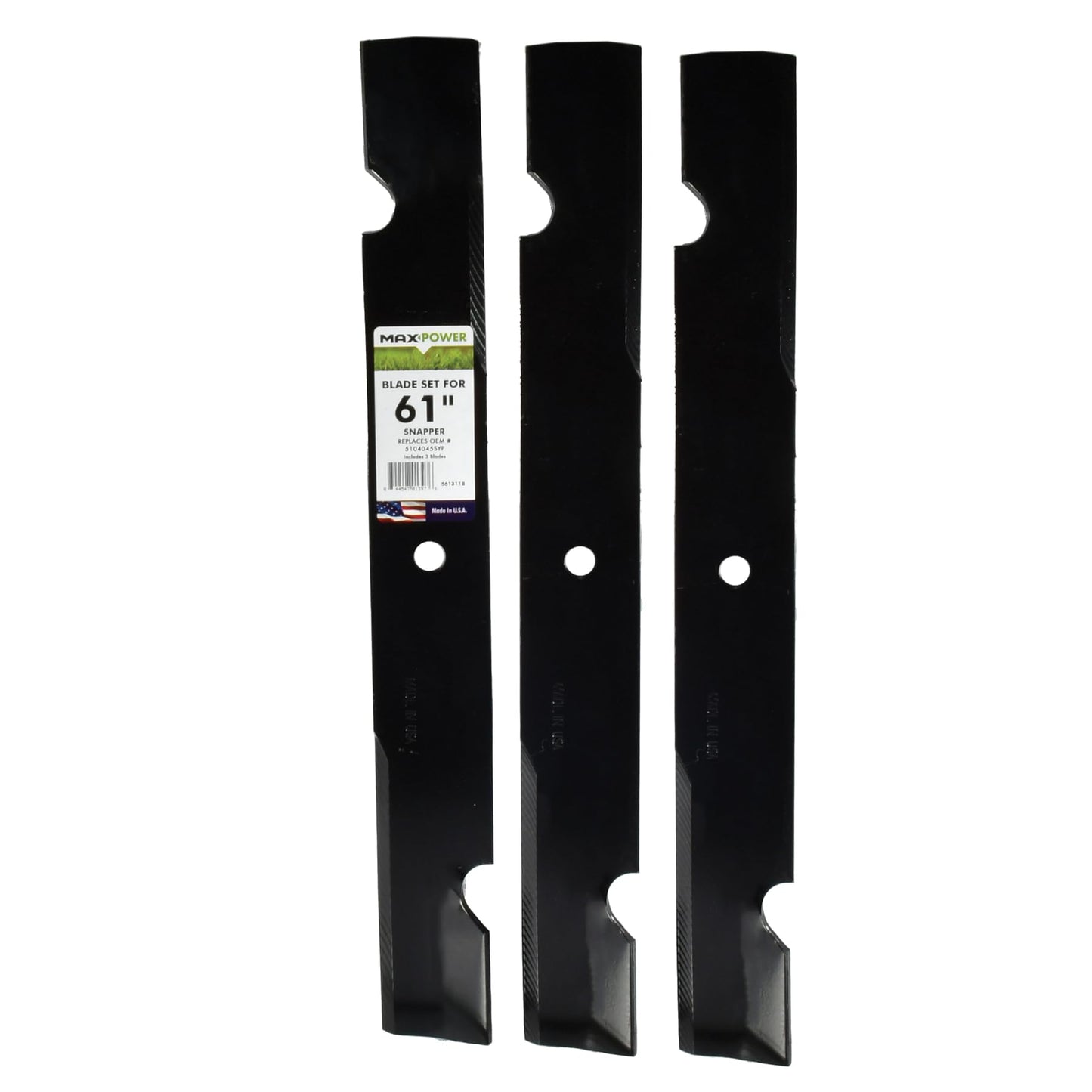 MaxPower 561311B 3 Blade Set for 61" Cut Scag, Snapper and Husqvarna Mowers, Replaces OEM #'s 5208425, 5020842, 5101755, 539-105711