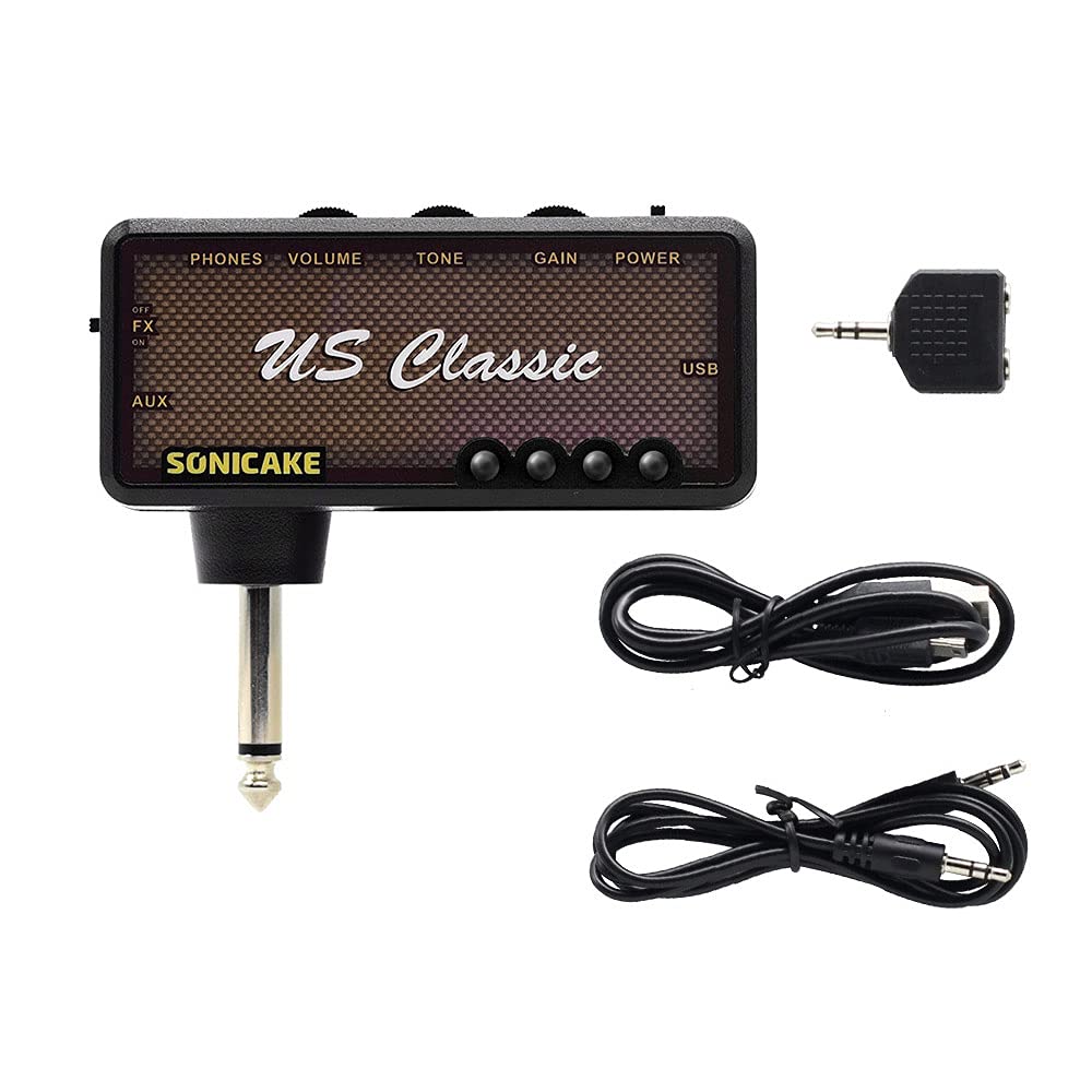 SONICAKE Guitar Headphone Amp Mini Guitar Headphone Amplifier US Classic Rechargeable Plug-in Pocket Bedroom Overdrive Reverb Effects