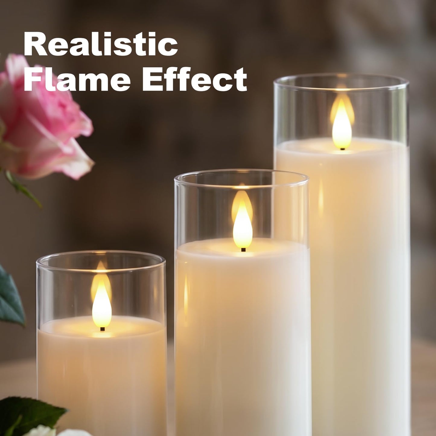 AMAGIC Flickering Flameless Candles, Battery Operated Acrylic LED Pillar Candles with Remote Control and Timer, Romantic Wedding Home Ambience Decoration, 5 Pack White