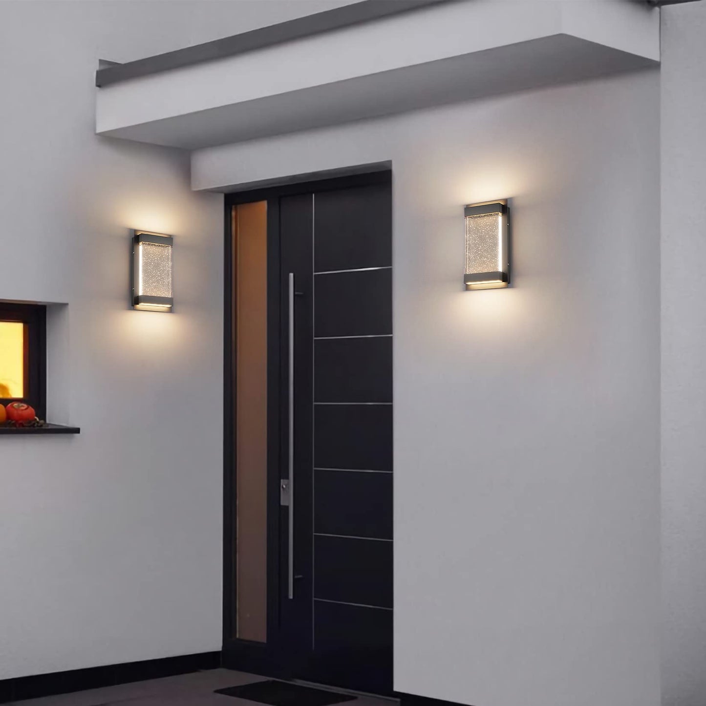Led Modern Wall Sconce with Crystal Bubble Glass 3000K Outdoor LED Porch Light Indoor Outdoor Sconce Wall Lighting Black Wall Mount Light Fixture - Black
