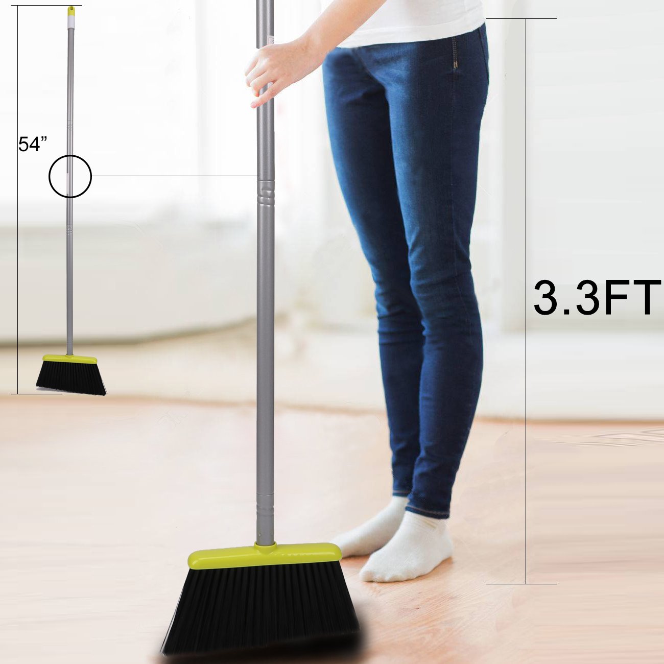 TreeLen Broom and Dustpan Set, Broom with Dust Pan with Long Handle Combo Set for Office and Home Standing Upright Sweep Use with Lobby Broom