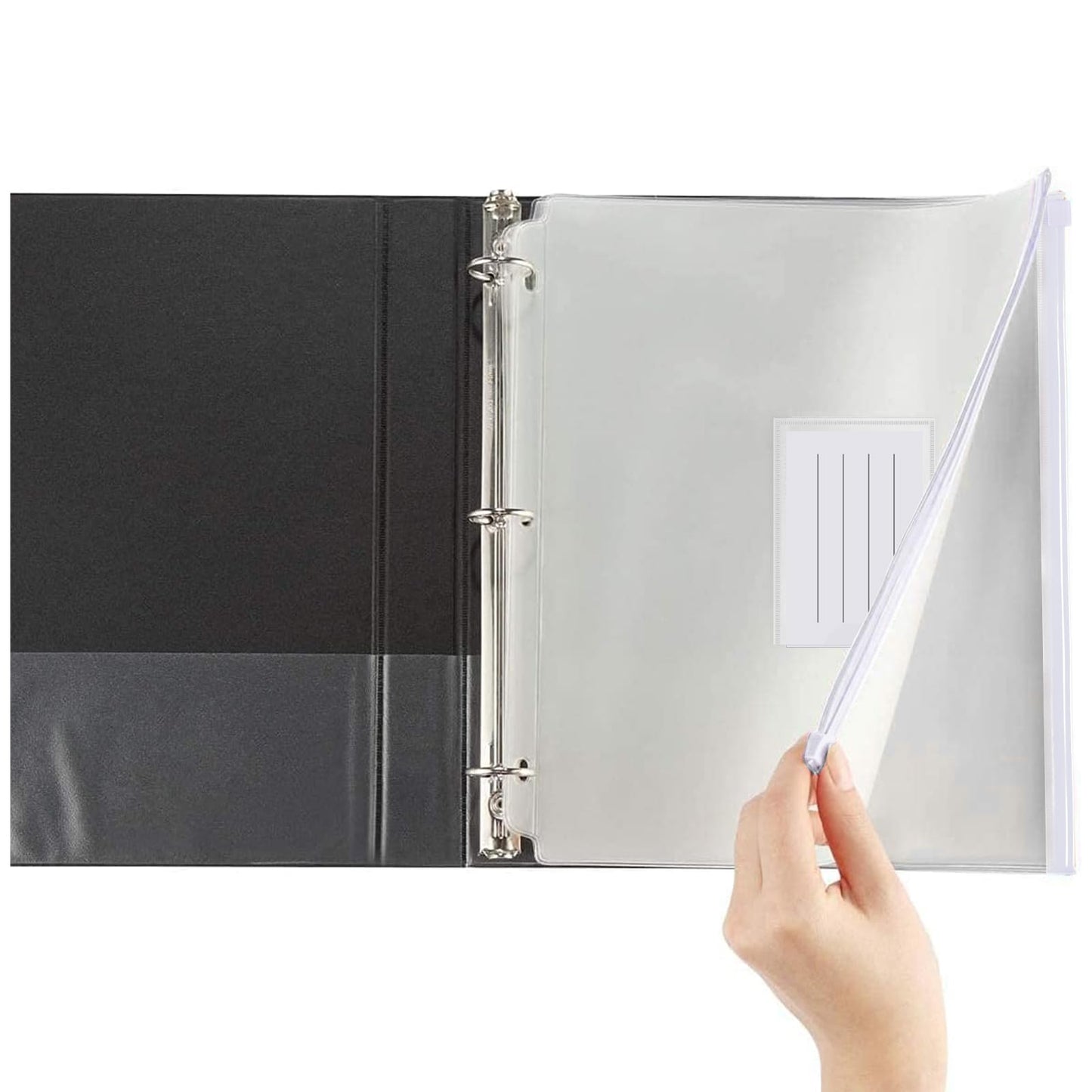 YoeeJob 50 Packs 3-Hole Clear Zipper Binder Pockets, Binder Insert Pages with Card Slots Suitable for School or Office to Organize Document, White Zippers