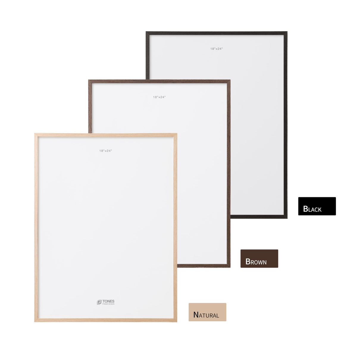 TONES FRAME DESIGN 18x24 Frame Natural Solid Wood Veneer 18 x 24 Poster Frame with Shatterproof Plexiglass, Wall Hanging Modern Wooden Picture Frames 24x18 for Home Office Decor