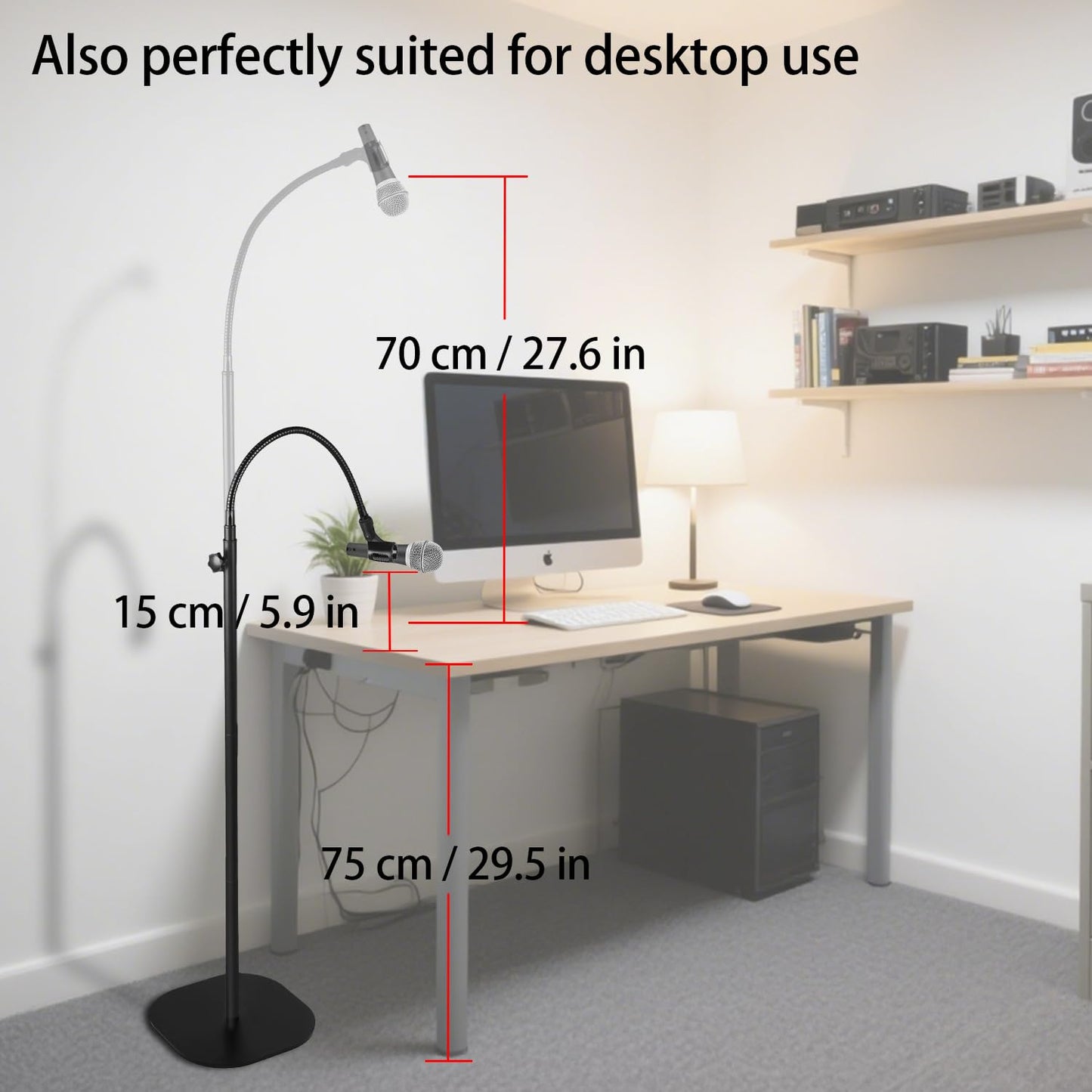 Microphone Stand, Gooseneck Mic Stand Floor for Singing Height Adjustable from 90cm to 167cm with Heavy Duty Base for Samson Fifine AM8 Blue Yeti Elgato AT2020 AT2040