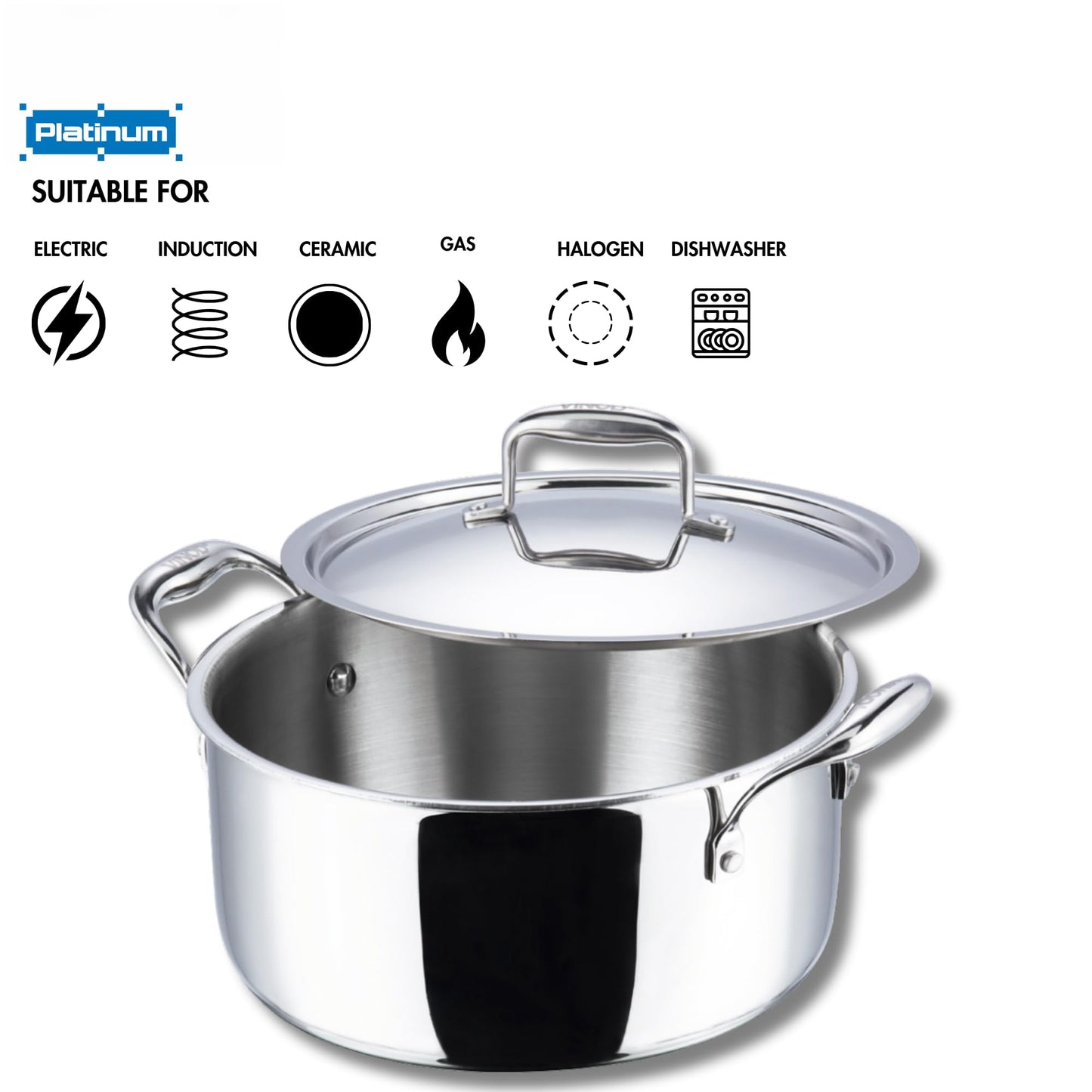 Vinod Platinum Triply Stainless Steel Stewpot with Lid, 7.2 Qt, 26 cm | Riveted Handles | Induction & Gas Stove Compatible | Deep Stockpot for stews, Curries, Soups & One-Pot Meals