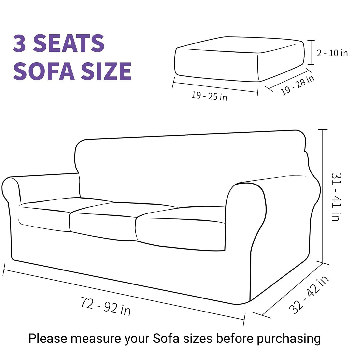 ZNSAYOTX Luxury Velvet Couch Cover 4 Piece Stretch Sofa Covers for 3 Cushion Couch Thick Soft Spandex Sofa Slipcover Living Room Anti Slip Dogs Pet Furnitre Protector (Grey, Sofa)