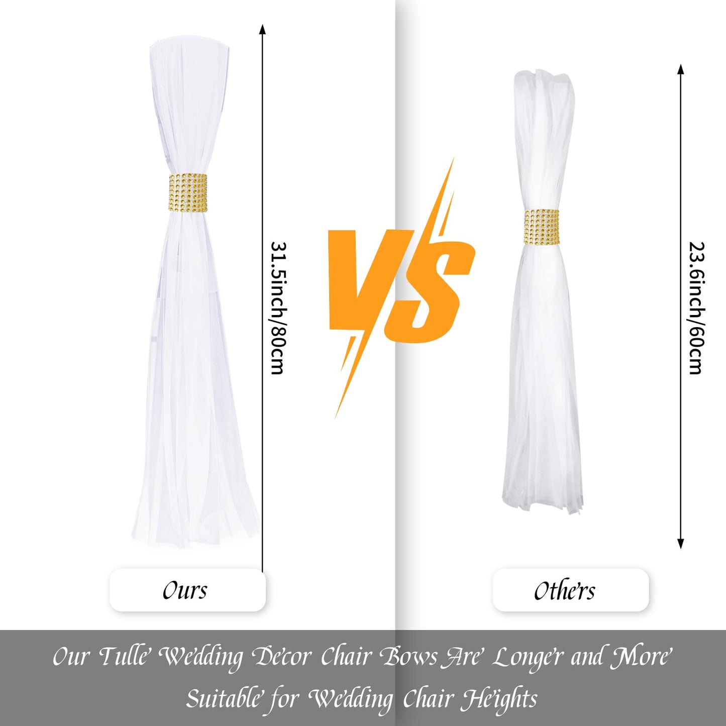 Large Extended White Pew Bows for Wedding Aisle and Church Decorations - Tulle Chair Decor, Flowers Runner for Ceremony Outside (26, Gold Wrap)