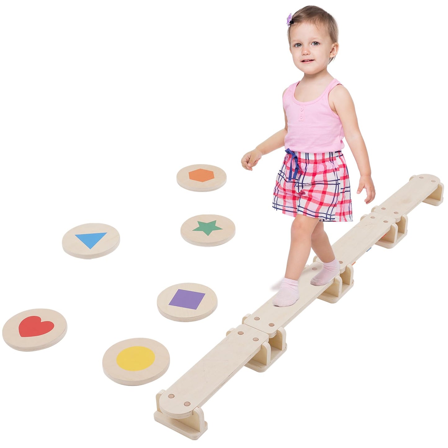 3 in 1 Wooden Balancing Beam for Children and Toddlers with Stepping Stones, Multifunctional Montessori Balancing Board with Obstacle Course, Balance and Sensory Training