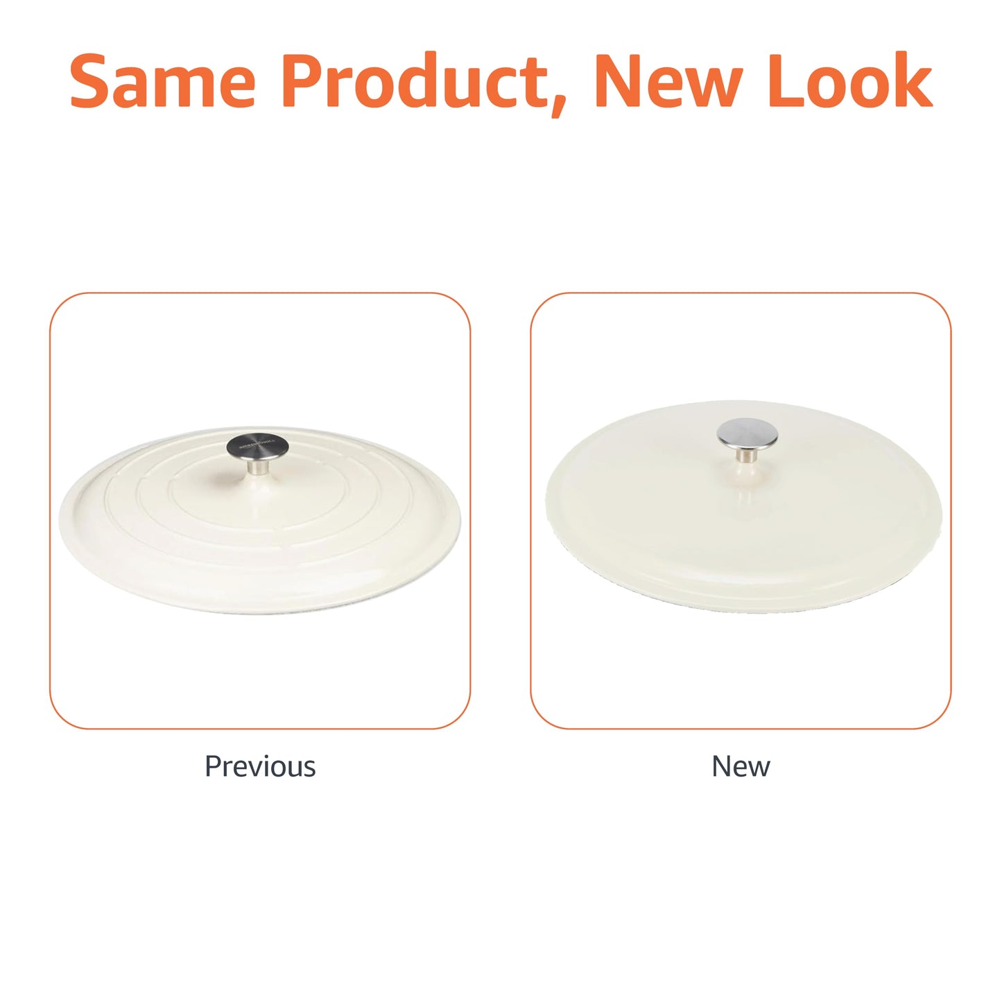 AmazonBasics Enameled Cast Iron Covered Casserole Skillet, 3.3-Quart, White