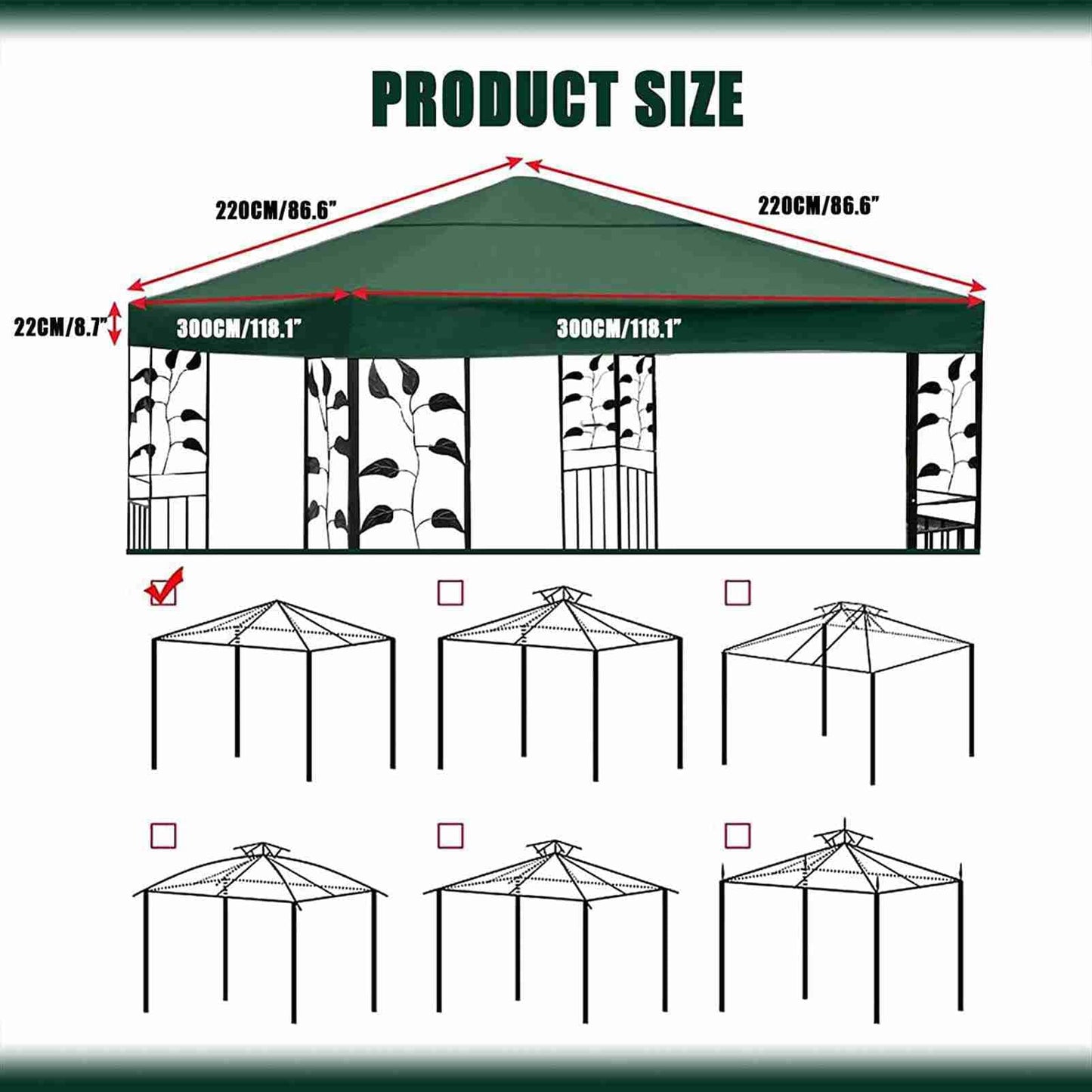 WEOBNAQ 10x10 Ft Gazebo Canopy Top Replacement Cover, Water Resistant Replacement Canopy,for Outdoor Patio Backyard Garden Lawn Sun Shade (Only Top) (Blue, 300x300cm/10x10ft)
