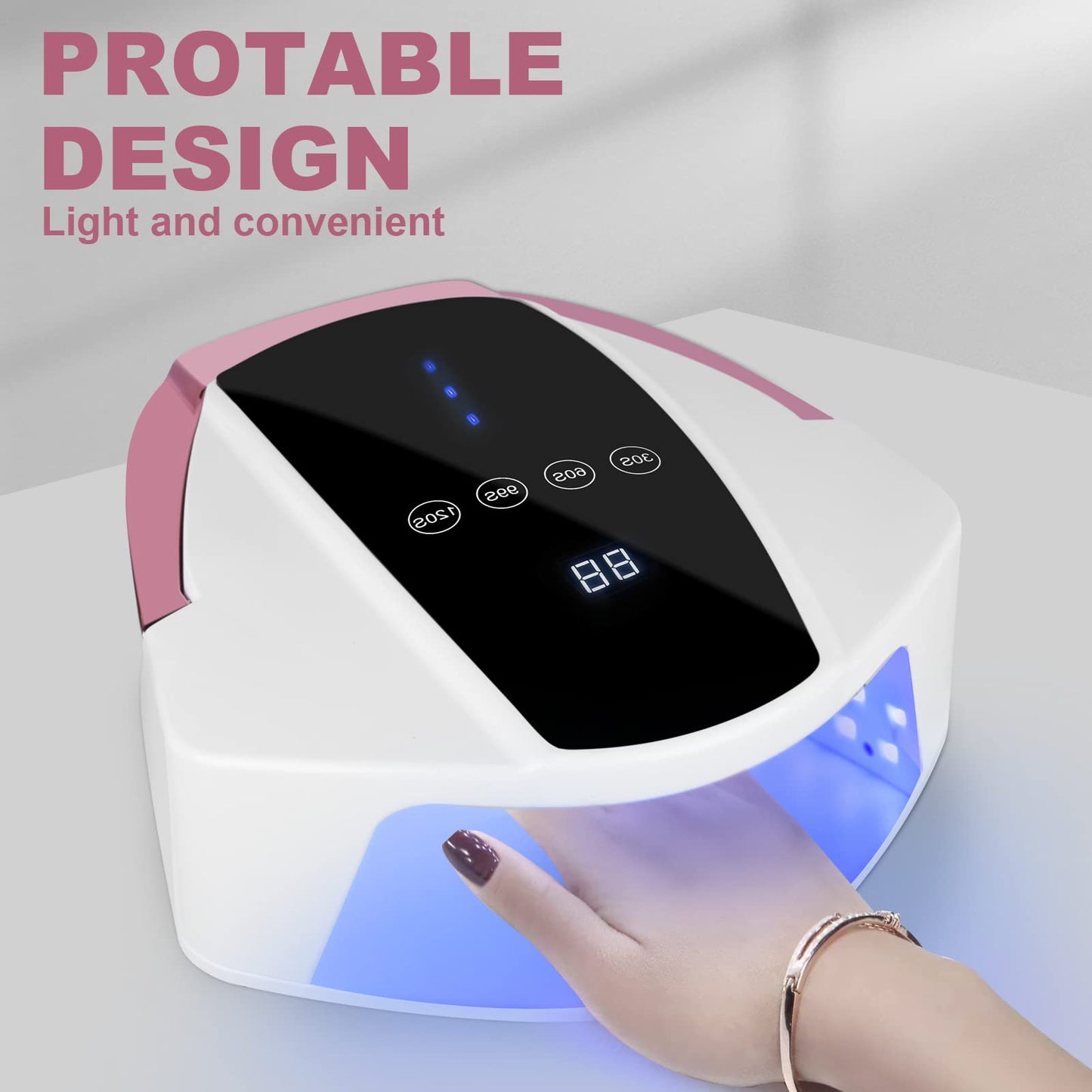 96W Rechargeable UV Light for Nails - Cordless LED Lamp With Portable Handle, Auto Infrared Sensor, 4 Timers - Professional Curing Tool for Gel Polish (White)