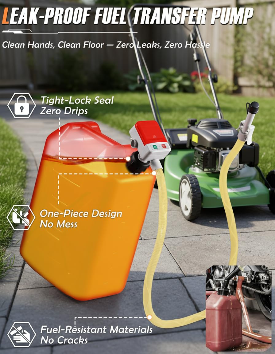 Faitio Battery Powered Gas Can Pump, Electric Fuel Transfer Pump for Gasoline, Diesel, Water, 3.4GPM High Flow Automatic Siphon Pump with Auto Stop, Portable Fuel Pump for 5Gal Gas Can, No Assembly