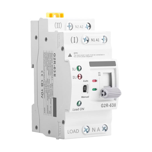 Mini ATS AC Automatic Transfer Switch 2P 6A to 63A, AC 110V ATS Manual Transfer Switch for Uninterruptible Power Supply Home, Dual Power Electrical Selector Switch DIN Rail Mount