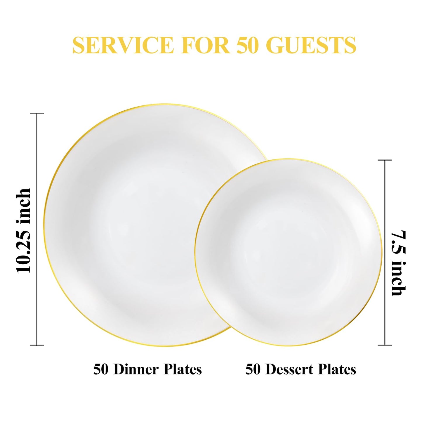 Goodluck 100PCS White Plastic Plates with Gold Rim, White Gold Disposable Plates for Party, Wedding, Include 50 Dinner Plates, 50 Dessert Plates for 50 Guests