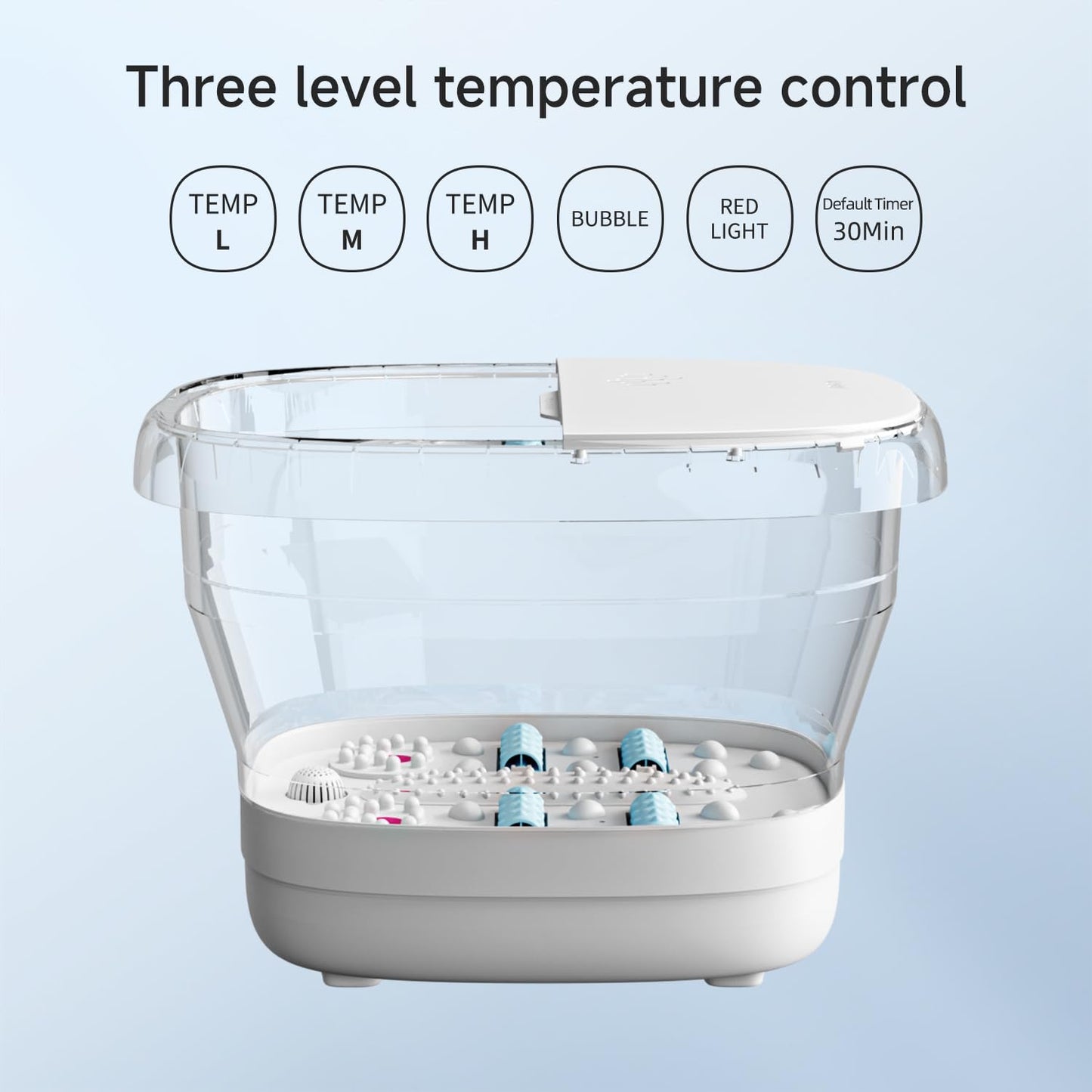 Collapsible Foot Spa Massage with Water and Electricity Separation System,Foot Bath with Three Level Temperature Control,Bubble,Remote,Red Light,Timer,and Four Set Non-Electric Massage Rolls