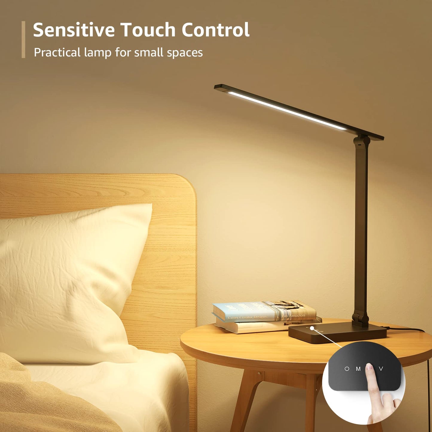 Lepro LED Desk Lamp, Dimmable Eye-Caring Desk Light, 9W 750lm Home Office Desktop Lamp, 5 Color Modes with 5 Brightness Levels Table Lamp, Touch Control Office Lamp for Reading, Working, Black