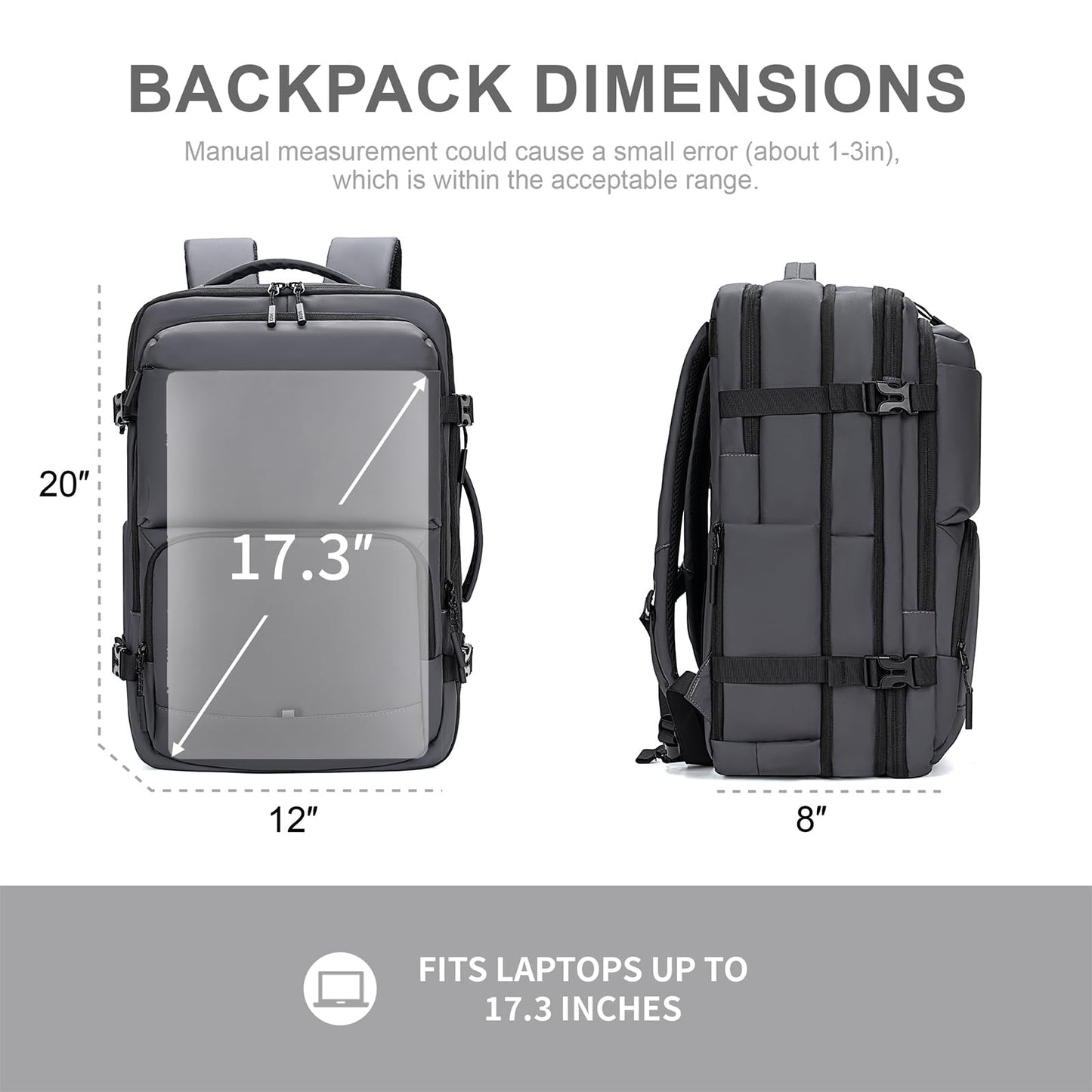 BAGOK Carry On Travel Backpack, 35L-40L Expandable Extra Large Airline Approved,Lightweight Daypack for Men and Women