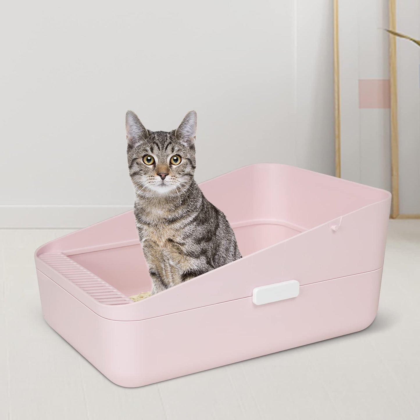 Sfozstra Open Litter Box - Prevent Sand Leakage, Durable High Side Sifting for Small Cats, Secure and Odor Control, Removable, Easy to Clean (Pink Small)