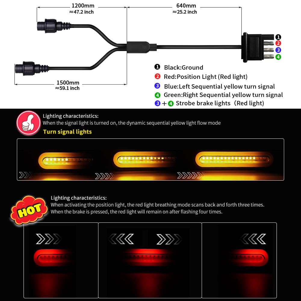 BlyilyB Oval Cargo Carrier Stop Turn Signals Tail Light Light Kit with Waterproof 4 Pin Grommets Wire Harness For Luggage Rack (Pack of 2)