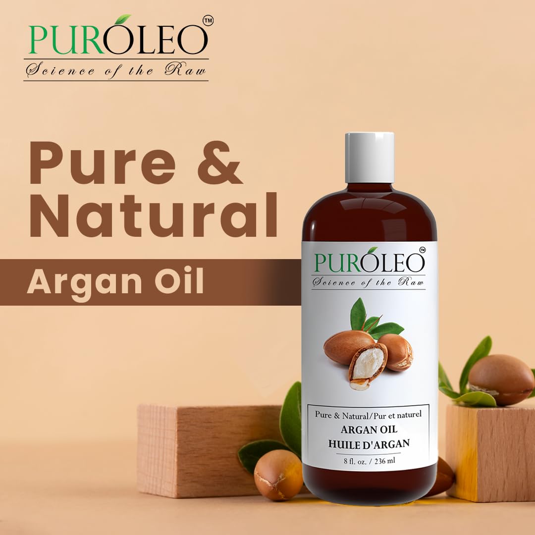 PUROLEO Argan Oil 8 Fl Oz/236 ML (Packed In Canada) 100% Pure argan oil for hair, Face & Skin Carrier Oil, Imported from Morocco, argon oil, maroko oil
