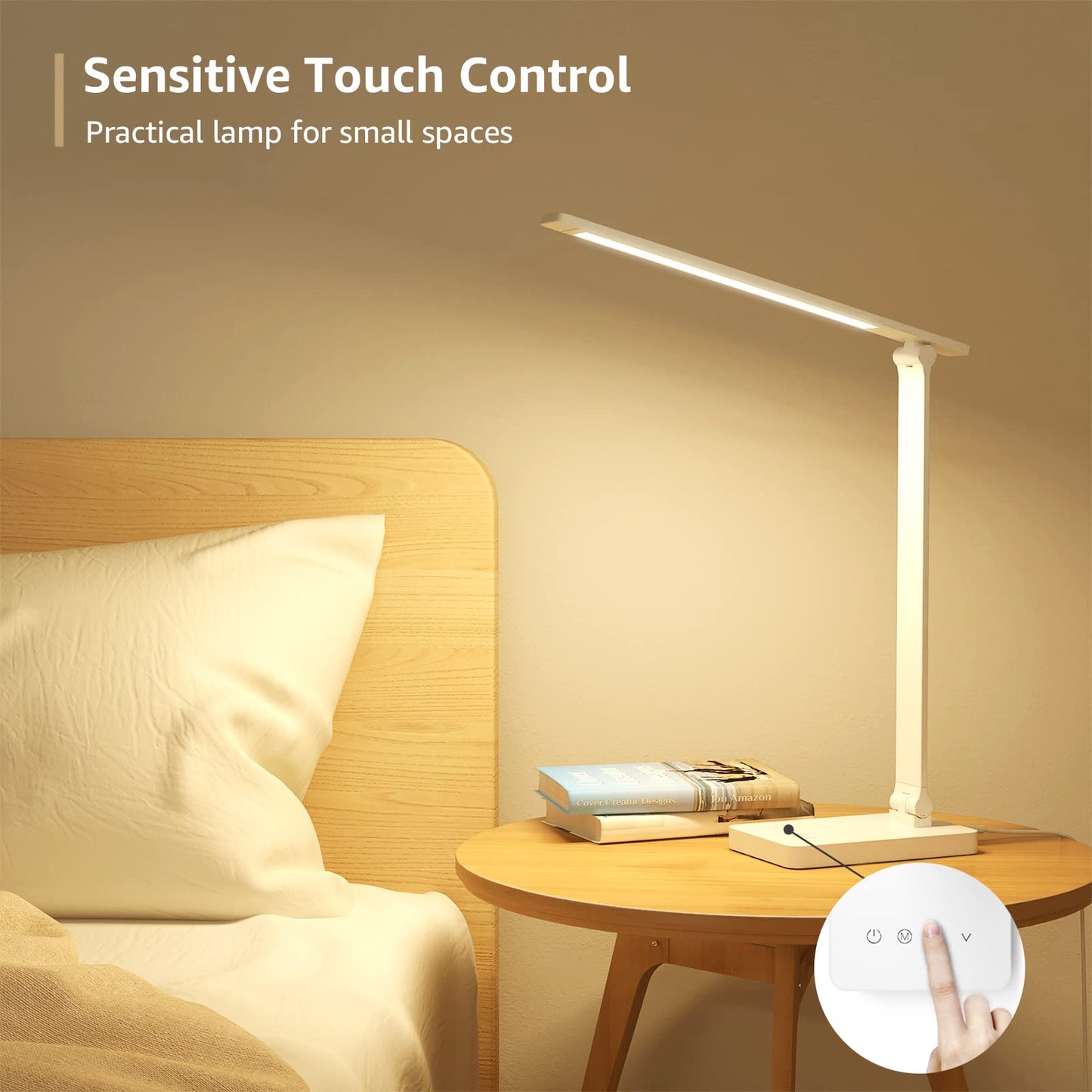 Lepro LED Desk Lamp, Table Lamps Home Office, Eye-Caring Desk Light 9W 800lm, 5 Color Modes 5 Brightness Dimmable, Touch Control Office Lamp for Task, Reading, Working, White (Plug Included)