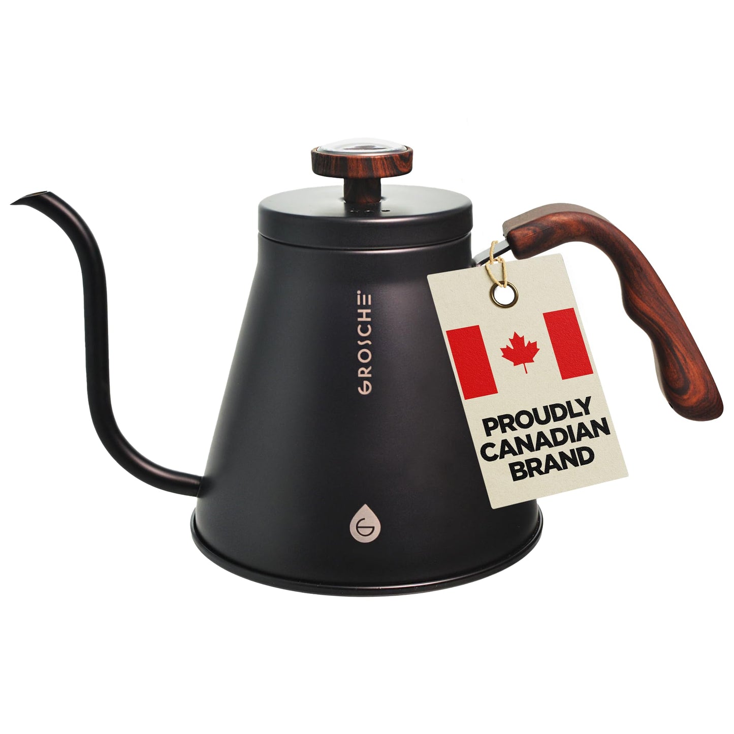 GROSCHE Marrakesh Gooseneck Kettle Stovetop - Stainless Steel Pour Over Coffee Kettle Stovetop, Tea Kettle, Stovetop Gooseneck Kettle, Coffee & Tea Kettle, Canadian Brand! - 34 fl. oz, Black