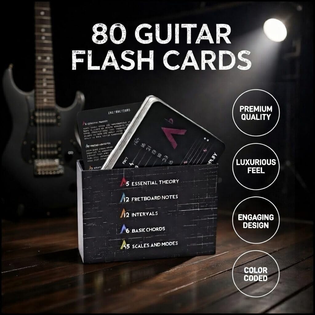 Fretboard Memorization Guitar Flash Cards - 80 Music Flash Cards to Memorize Your Fretboard - Gifts for Guitar Players - Alternative to Fretboard Stickers, Guitar Chord Chart or Guitar Scales Book