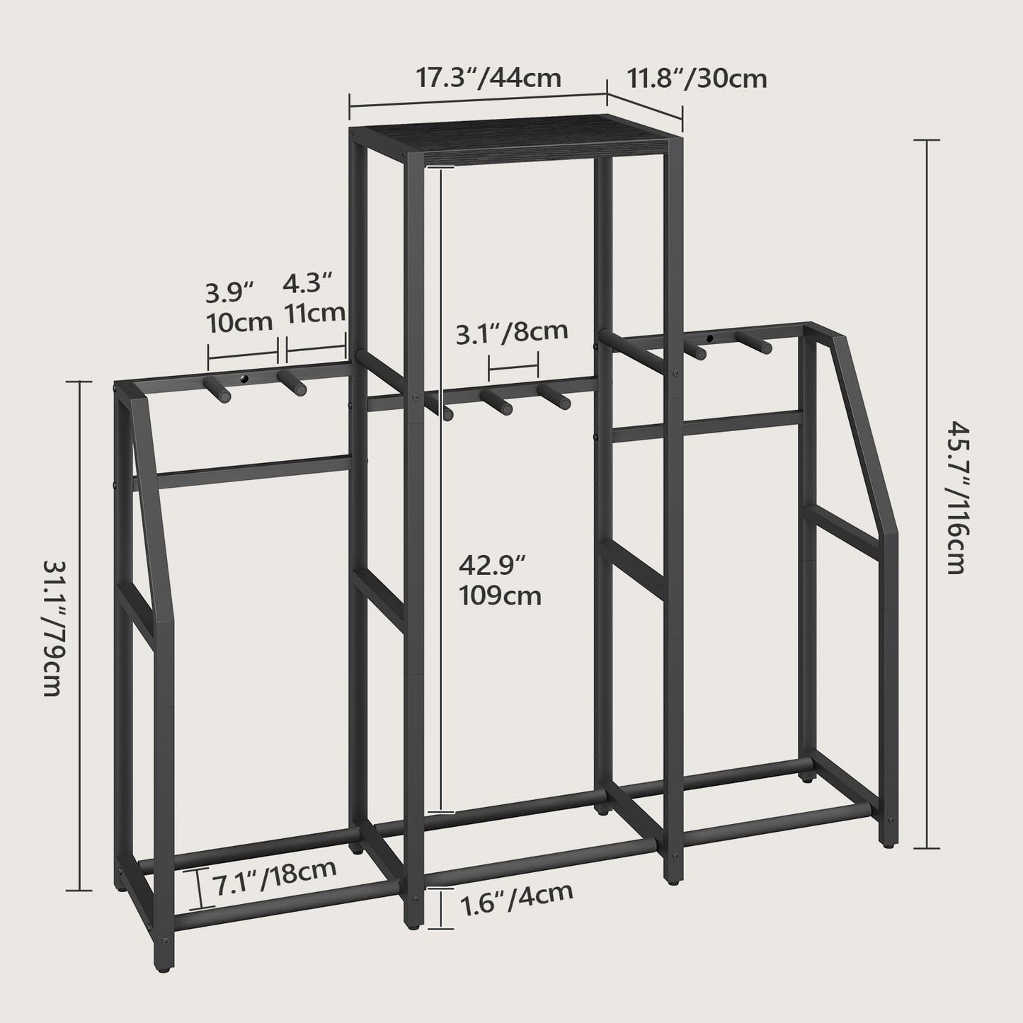 MAHANCRIS Guitar Stand, Multi Guitar Rack Stand for 7-10 String Instruments, Suitable for Bass, Ukulele, Banjo, Record Player, Accessories, with EVA Cover, for Music Studios, Black GSBK1401