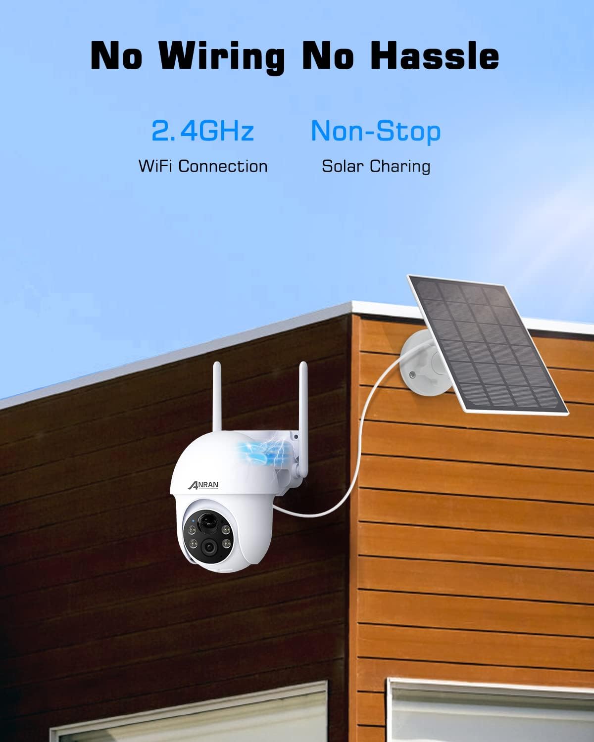 ANRAN Solar Security Camera Outdoor, 5MP Security Camera Wireless Outdoor, Battery Powered Cam 2.4G WiFi 360° View Pan Tilt, with Alexa, Night Vision, PIR Human Detection, 2 Way Talk, IP65, SD/Cloud