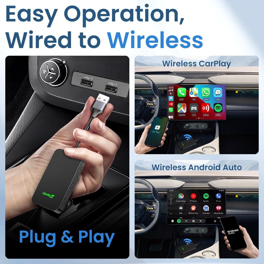CarlinKit 5.0 Wireless CarPlay Adapter for iPhone - Wired to Wireless CarPlay/Android Auto - Dual-Band WiFi, Low Latency, Online Update, Plug Play for OEM Wired C arPlay/Android Auto Cars.(2air)