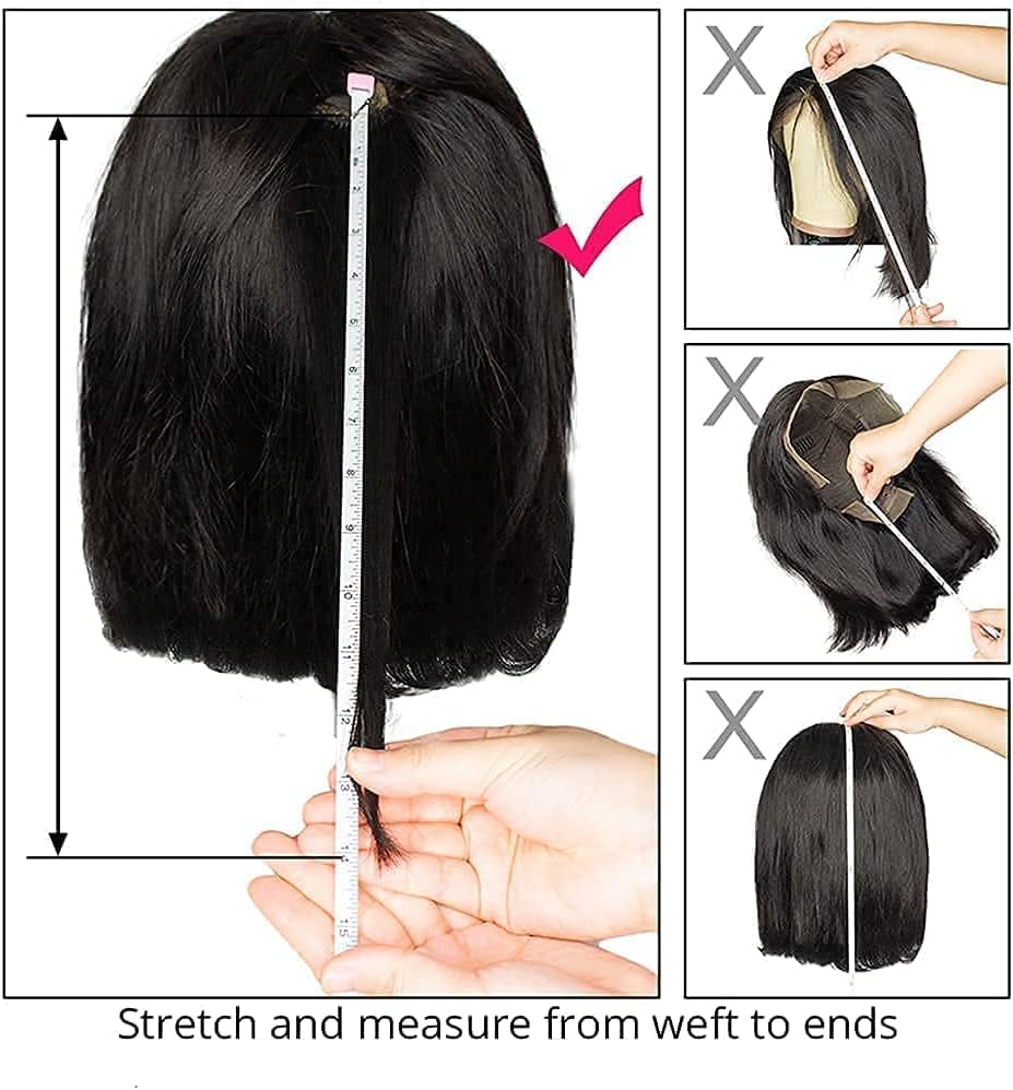 4X4 Lace Front Wigs Human Hair Straight Bob Wig Human Hair Short Wigs for Women Human Hair Pre Plucked 150% Density Glueless Perruque Femme Humain Naturel Black 10 Inch