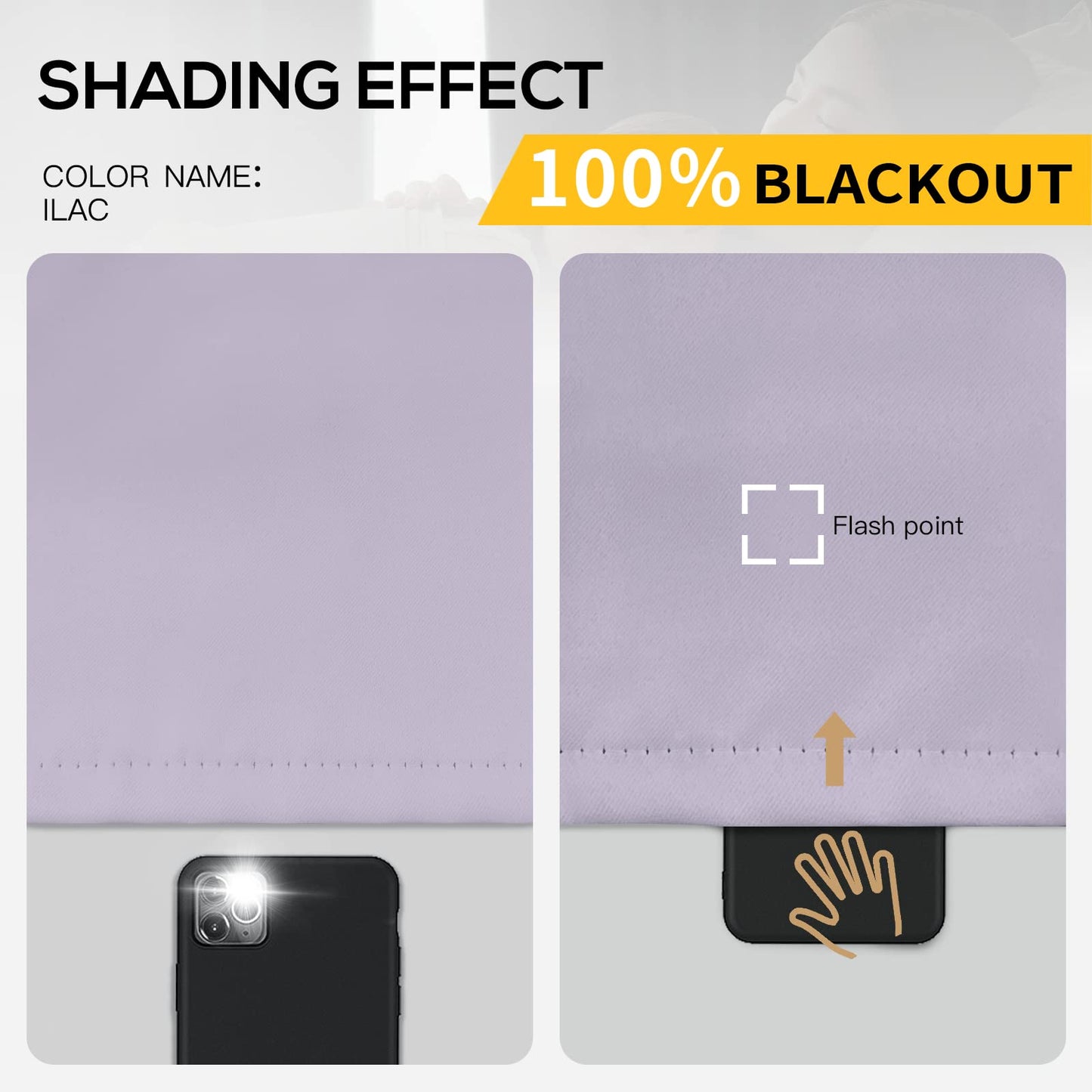 100% Blackout Window Curtain Panels for Bedroom, Heat and Full Light Blocking Drapes with Black Liner for Nursery, Thermal Insulated Solid Grommet Panels for Living Room, 52Wx84L, Lilac, 2 Panels