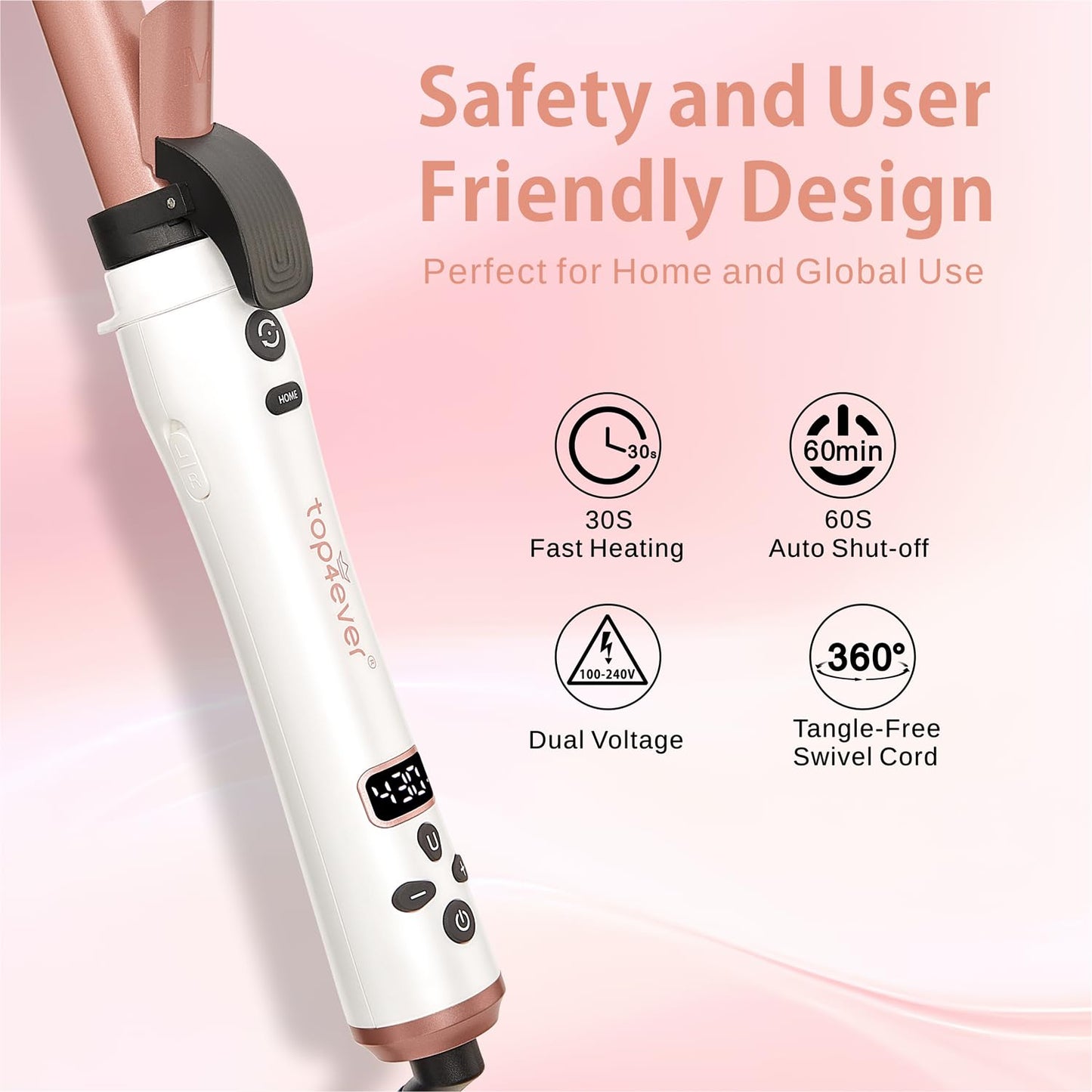 3 in 1 Auto Rotating Curling Iron - TOP4EVER Automatic Hair Curler with Interchangeable Wand (0.75", 1", 1.25"), Adjustable Temp, Instant Heat Hot Styling Tools for All Hair Types