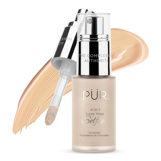 PÜR 4-in-1 Love Your Selfie Longwear Foundation & Concealer, Full Coverage Liquid Foundation, Hydrating Formula, Cruelty Free