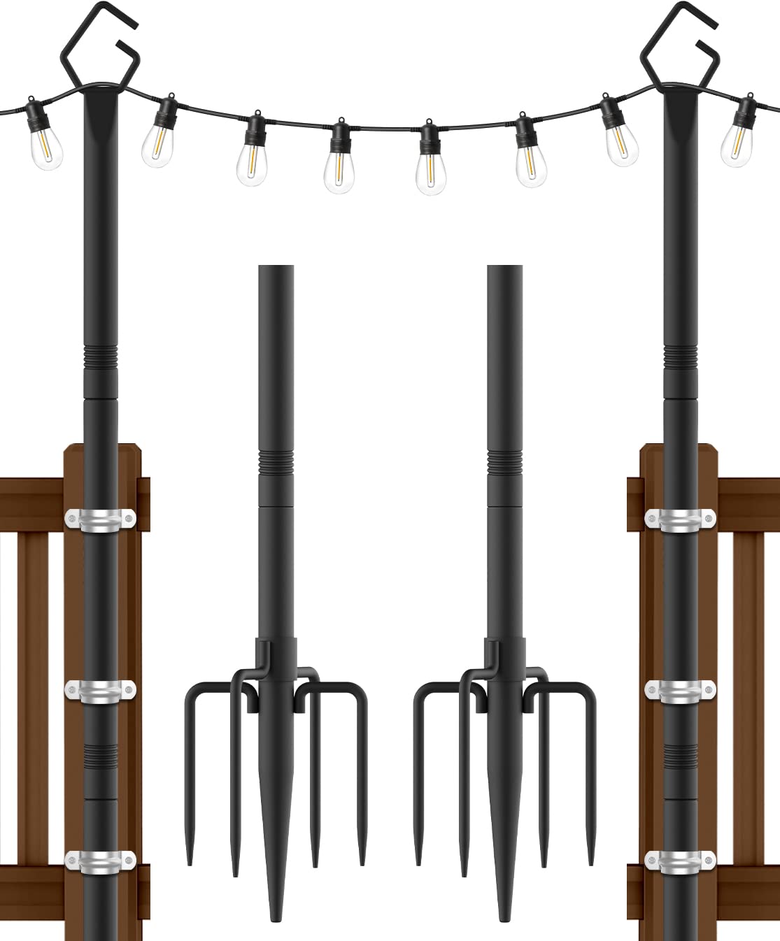 AILBTON 2 Pack 10Ft String Light Poles,Light Poles for Outside String Lights,Outdoor Light Poles with Fence Brackets for Hanging String Lights,Metal Poles Stand for Deck Patio Backyard